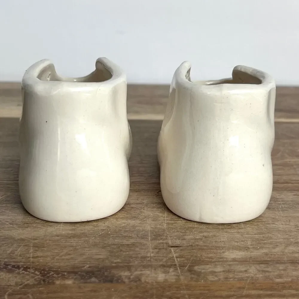 Pair of Vintage Ceramic Baby Shoes Bootie Planter Nursery Decor Creamy White